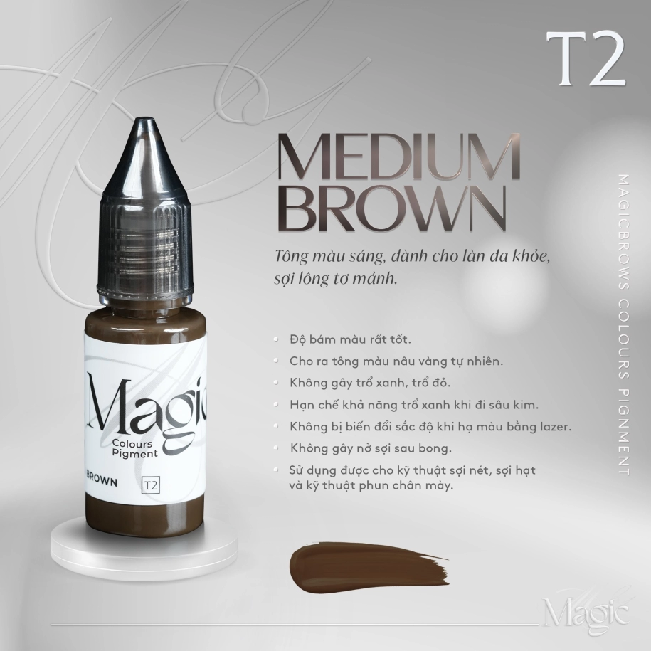 Mực phun xăm điêu khắc chân mày Magic Colour Pigment (màu Medium Brown) - 10ml